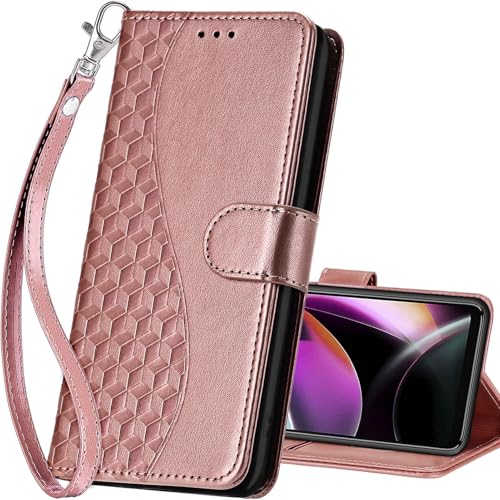 for Motorola Moto G 5G 2022 Wallet case, Rose Gold | 3 Card Holders, Kickstand, Shockproof TPU Shell, PU Leather, Magnetic Closure, Protective Flip Folio Cover, Women - color: 5