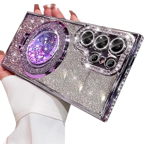 Changjia for Samsung Galaxy S26 Ultra Glitter Kickstand Case,Cute Bling Sparkly Diamond Rhinestone with Camera Lens Protector Liquid Ring Stand Women Girls Clear Phone Case for Galaxy S26 Ultra,Purple - color: Purple