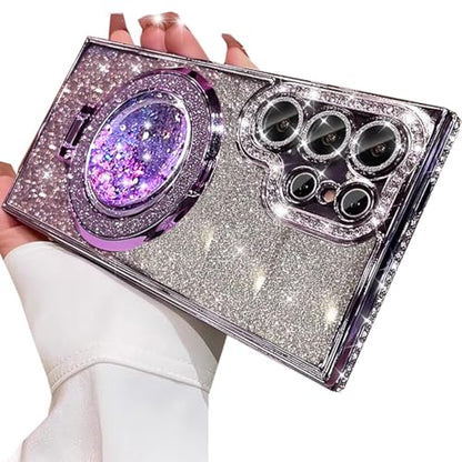 Changjia for Samsung Galaxy S26 Ultra Glitter Kickstand Case,Cute Bling Sparkly Diamond Rhinestone with Camera Lens Protector Liquid Ring Stand Women Girls Clear Phone Case for Galaxy S26 Ultra,Purple - color: Purple