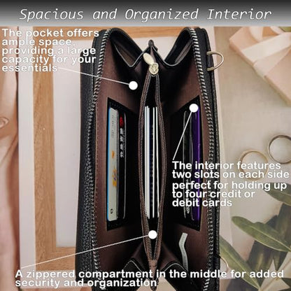 Cell Phone Crossbody Lanyard with Zipper Pouch PU Leather Crossbody Phone Bags Purses with Strap Wallet - color: Black