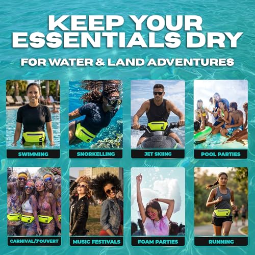 DRENCH 100% Waterproof Waist Pack Neon Yellow | Caribana & Caribbean Carnival Bag for Jouvert, Festivals, EDM Raves, Pool Parties, Travel & High Visibility Outdoor Use | Waterproof Phone Pouch Dry Bag - color: Neon Yellow