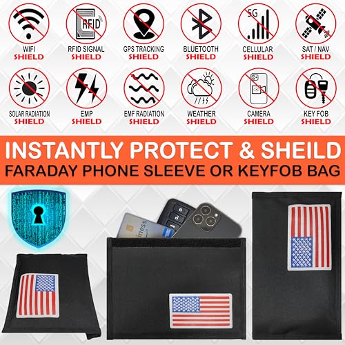 Gecko Travel Tech Faraday Bag Anti-Tracking GPS RFID Car Key Signal Blocker Wallet Shielding Pouch Protective Case for Cell Phone Car Key FOB, Data Privacy, Electronic Device Security (USA FLAG) - color: USA FLAG