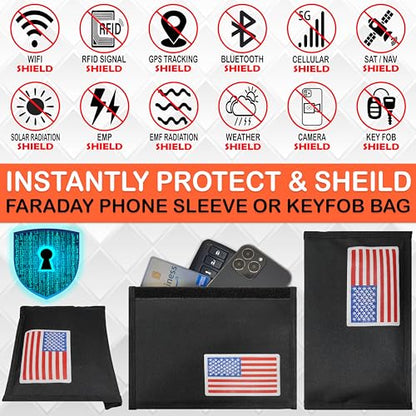 Gecko Travel Tech Faraday Bag Anti-Tracking GPS RFID Car Key Signal Blocker Wallet Shielding Pouch Protective Case for Cell Phone Car Key FOB, Data Privacy, Electronic Device Security (USA FLAG) - color: USA FLAG