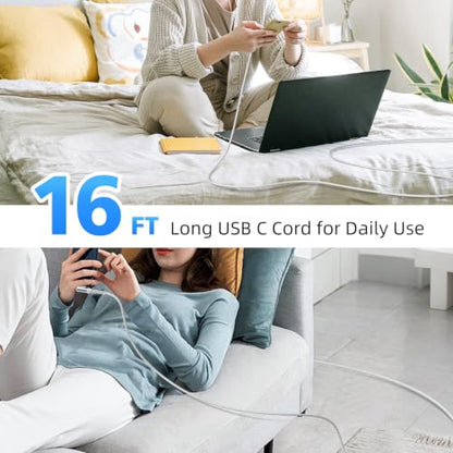 iMangoo USB C Cable 60W Fast Charging 16ft Long Braided-Durable Cord White - color: White