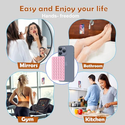 Double Sided Silicone Suction Phone Holder Mount, Silicon Accessory for iPhone and Android, Hands-Free Mirror Shower Phone Holder, TikTok Videos and Selfies (Light Pink+Transparent) - color: Light Pink+Transparent
