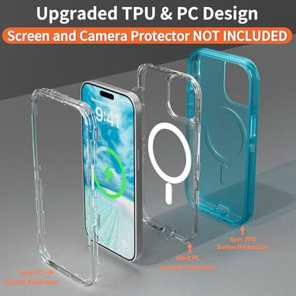Follaroma Magnetic for iPhone 15 Case, Heavy Duty Phone Cases, Blue, 6.1" | Compatible with MagSafe, Heavy Duty Shock proof Protection, Military-Grade Anti-Drop, Dual Layer Transparent Protective Cover - color: Blue, size: iPhone 15 6.1''