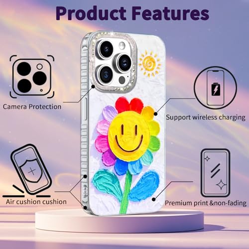Compatible with iPhone 12 Pro Max Case,with [Soft Slim][Camera Protection] Cute Rainbow Flower Aesthetic Phone Cover Anti-Yellowing Shockproof Protective Cover for Women Girl-White - color: White, size: iPhone 12 Pro Max