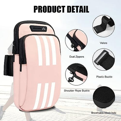 Phone Holder for Running Armband Cell Phone Crossbody Bags for Women Kids,iPhone 17 16 15 14 13 12 11 Pro Max Xs 16e Xr X Plus SE Mini Pouch,Galaxy S26 S25 S24 Ultra Note 20 Key Arm Bag Bands - color: 02-Pink with Crossbody Strap&Hook