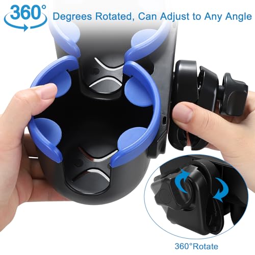 Accmor Stroller Cup Holder with Phone Holder, Bike Cup Holder, Universal Cup Holder for Uppababy Nuna Strollers, 2-in-1 Drinks Holder for Walker, Wheelchair, Scooter - color: Double Holder-Blue