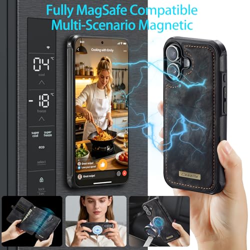 Compatible with iPhone 17 Wallet Case with Magsafe,Black | Magnetic Detachable Case,Card Holder,Zipper Pocket,Strap Wristlet, Soft Leather Drop-Proof Phone Case for iPhone 17 6.3" - color: (Detachable and Magsafe)-Black, size: iPhone 17 6.3 Inch
