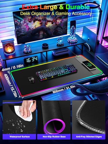 Wireless Charging Mouse Pad Gaming, 31.5"x15.8" Large Desk Mat, Waterproof - color: RGB-31.5"x15.8"-Right
