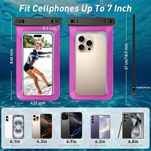 1 Pack Universal Waterproof Phone Pouch Compatible for iPhone 16 15 14 13 12 Pro Max XS Plus Cellphone up to 7" IPX8 Cellphone Cruise Essentials Must Haves, Bright Red - color: B7-Bright Red-1 pack, size: 7in