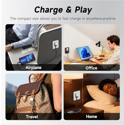 USB C Charger for iPhone 16/15 Charger Fast Charging, GaN Keychain Design Fast Wall Charger Block with 2 Pack USB C to C & C to Lightning Cable, Foldable and Compact for iPhone 17/16/15, iPad(Gray) - color: Silvery