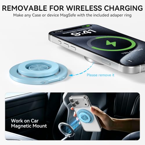 Magnetic Phone Ring Grip for MagSafe Compatible with iPhone 17/16/15 (Blue) - color: Blue