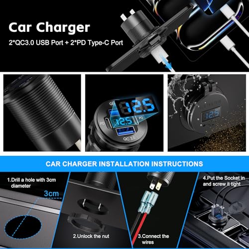 1 Pack 12V USB Outlet 4 Port Car Boat Marine Charger Voltmeter - color: 2PD+2USB(1Pack)