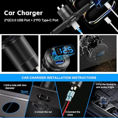1 Pack 12V USB Outlet 4 Port Car Boat Marine Charger Voltmeter - color: 2PD+2USB(1Pack)
