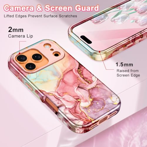 Btscase Compatible with iPhone 17 Pro Case 6.3 Inch 2025,Marble Pattern 3 in 1 Heavy Duty Shockproof Full Body Rugged Hard PC+Soft Silicone Drop Protective Women Girl Phone Cases, Rose Gold - color: A-Rose Gold, size: iPhone 17 Pro