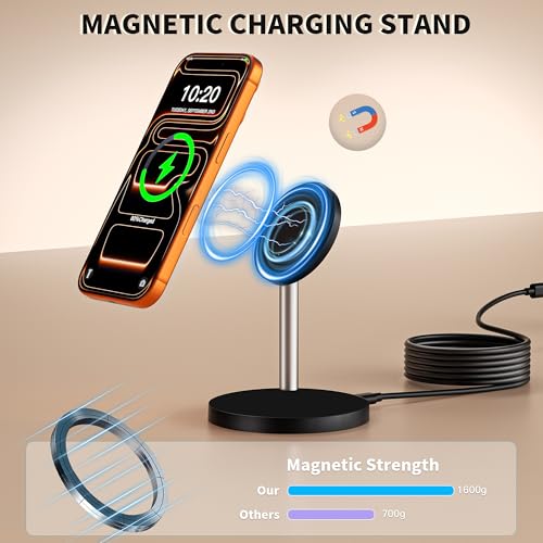 Magnetic Wireless Charging Station,25W Fast Charger 6FT Mag safe Wireless Station Pad,Magnetic Mag-Safe 360° Charger Stand for iPhone 17/17 Pro/Air/17 Pro Max/16 Pro Max/15/14/13/12, AirPods Pro 2/3/4 - color: Black
