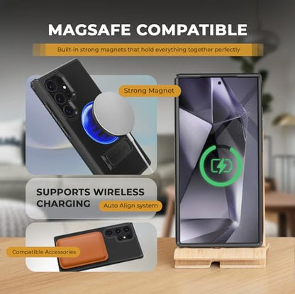 MOTIVE for Samsung Galaxy S24 Ultra Case with Belt Clip and Stand | 6.8" | Case & Holster, MagSafe compatible, built-in Kickstand Horizontal, 360° rotating belt clip, slim low-profile fit - size: s24 Ultra