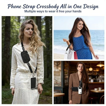 Crossbody Body Phone Holder for Women, New Phone Strap with Zippered Pouch, Adjustable Crossbody Strap - color: New Black