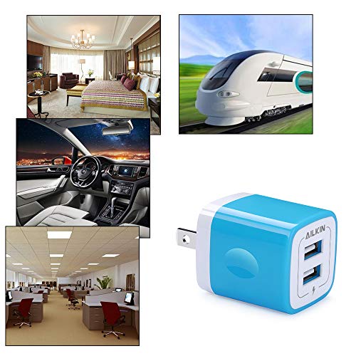 USB Wall Plug, Power Brick, Ailkin Dual Port Travel Fast Charger Block - color: Blue, style: Block
