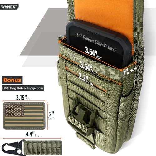 WYNEX Tactical Phone Pouch Molle, Phone Blet Holder Fit 4.0-6.7" Screen | Cellphone Holster with 2 compartmen & Card Organizer, Include Tactical Gear Clip, 1000D Nylon - color: Army Green