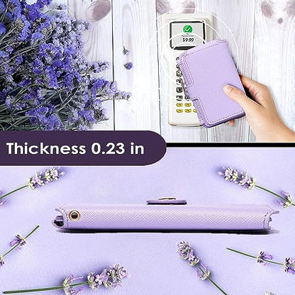 M-Plateau RFID Blocking Keychain Wallet With Leather Wrist Strap | Keychain Wristlet, Womens Card Holder with Zipper Coin Pocket and ID Window - color: Lavender
