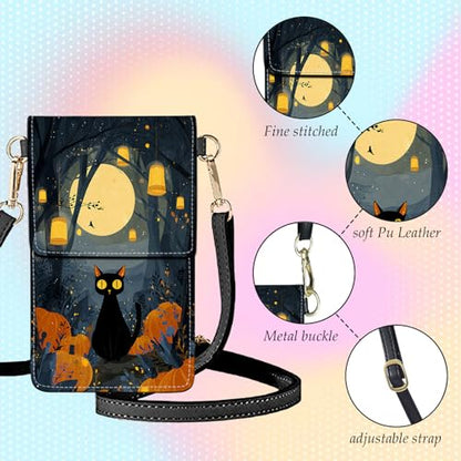 Small Crossbody Bags for Women Touchscreen Cell Phone Bag Cross Body Purses with adjustable Strap,Gifts For Teenage Girls - color: Black Cat on Halloween Night