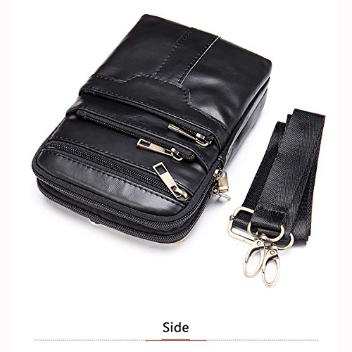 Cell Phone Shoulder Bag Leather Men, Waterproof Phone Waist Bag Messenger Bag Crossbody Purse with Belt Loop Wallet Case - color: Black
