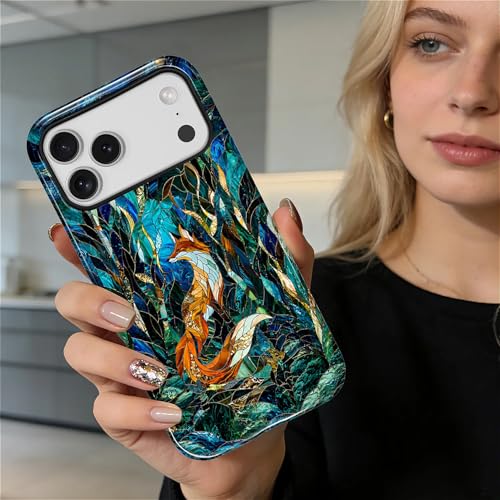 Case Compatible with iPhone 17 Pro Max, Cute Dual Layer Hybrid Phone Cover, Military Grade Drop Protection, Aesthetic Shockproof Phone Case for Women Girls, Woodland Fox Stained Glass - color: Woodland Fox Stained Glass, size: Iphone 17 Pro Max