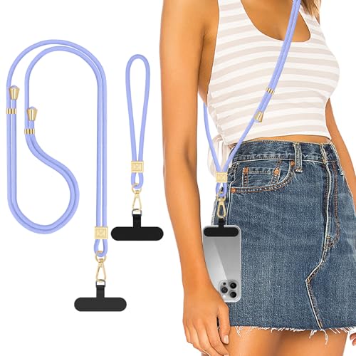 Hovmwey Phone Lanyard Crossbody, Hand Wrist Strap Lanyard with 2 Phone Tethers, Adjustable Anti Theft Phone Strap Neck Lanyard for Keys ID Badges Phones Wallet, Lavender - color: Lavender