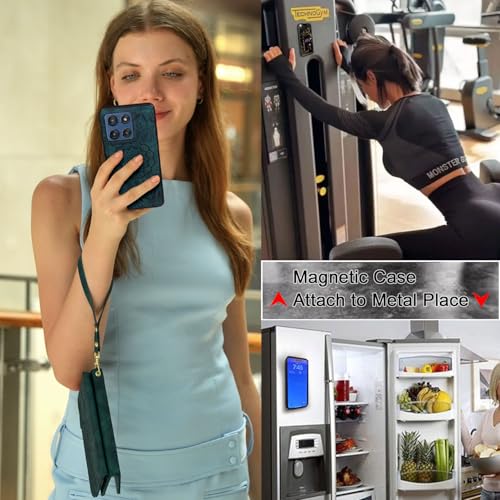 Harryshell Detachable Wallet Leather Case Compatible with Motorola Moto G Stylus 5G 2025/2026 Magnetic Phone Case Zipper with Cash Coin Pocket Multi Card Slots Holder Wrist Strap (Flower Teal) - color: Flower Teal, size: Moto G Stylus 5G 2025