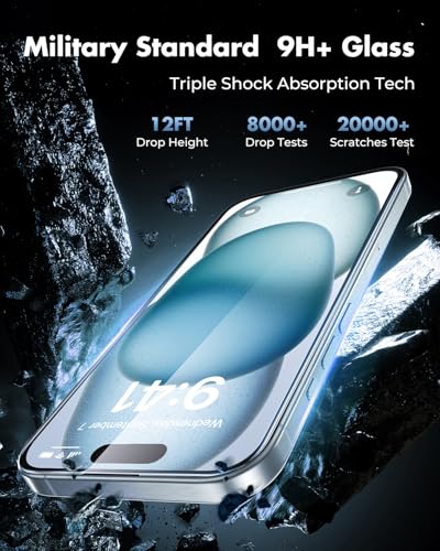 UNBREAKcable 3-Pack Screen Protector for iPhone 15,Tempered Glass | Shatterproof Glass,One Pull Perfection,Auto Dust Elimination,99.99% HD Clear,Bubble Free,Full Coverage for Apple 6.1 Inch - size: iPhone 15