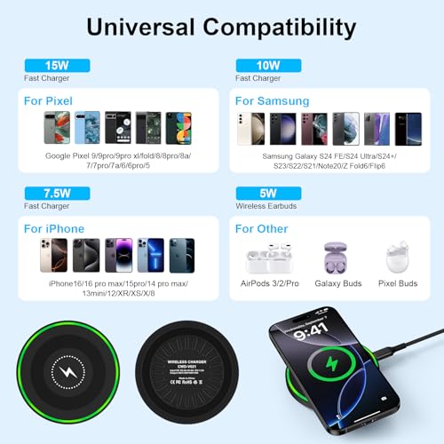 15W Wireless Charger Fast Charging Pad for Motorola Moto G Power 2025/razr+ - color: Black