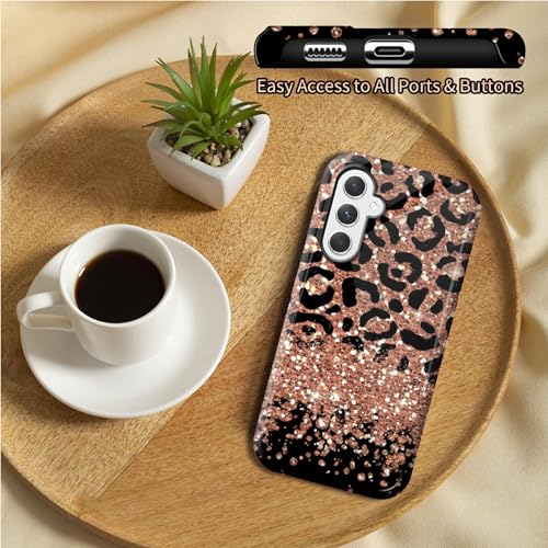 Leopard Glitter Phone Case for Samsung Galaxy S25, Dual Layer Shockproof Rugged Cover with Soft TPU + Hard PC, Anti-Scratch Slim Fit Wireless Charging Compatible - color: Leopard Glitter, size: 6.2" Galaxy S25