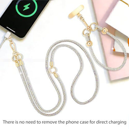 Crystal Phone Lanyard Crossbody and Wrist Strap Lanyard Rhinestone Anti-Theft Phone Strap Phone Neck Strap for Women - color: Ab White