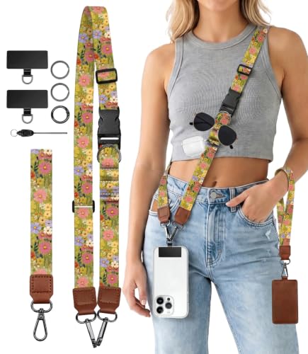 Floral Art Painting Phone Lanyard Crossbody Wrist Strap Women - color: Floral Art Painting