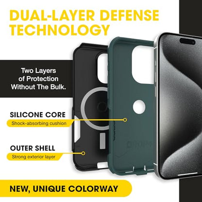 OtterBox iPhone 15 Pro Max Commuter Series MagSafe Case - Black & Green | 3X MIL Drop Protection - Dual-Layer Shockproof Design - Pocket-Friendly - Raised Edges - Port Covers - color: Black/Green