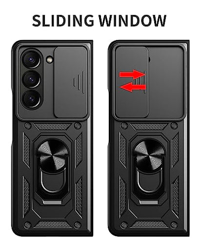 RKINC Case for Samsung Galaxy Z Fold 5 Case with Slide Camera Cover & Rotated Ring Kickstand Military Grade Shockproof with Magnetic Car Mount Holder Cover, Rose Gold - color: Rose Gold, size: Samsung Z Fold 5