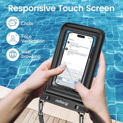 Rynapac Waterproof Phone Pouch Floating [Up to 8.5''], 2 Pack IPX8 Dry Bag | Touchscreen & Underwater Photography, Adjustable Lanyard, for iPhone 17 16 15 14 Pro Max, Gglaxy S25, Beach Cruise Essentials - color: Black + Black, size: Regular Size [8.5inch]