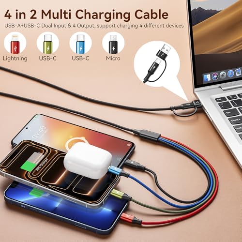 Minlu 4 in 2 Multi Charging Cable,USB C Charging Cords for Multiple Devices