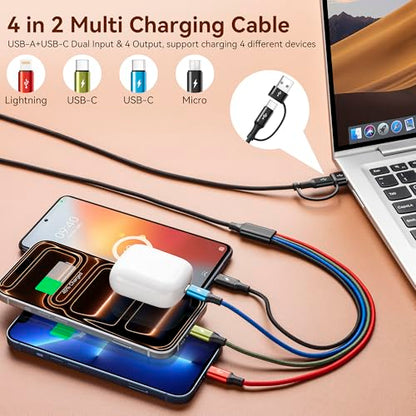 Minlu 4 in 2 Multi Charging Cable,USB C Charging Cords for Multiple Devices