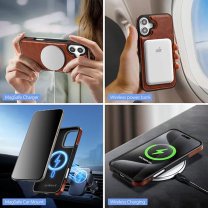 SkyEagle Compatible with MagSafe iPhone 16 Wallet Case,Brown | Detachable Magnetic Credit Card Holder,RFID Blocking,PU Leather,Kickstand,Flip Phone Case,Shockproof Cover for Men & Women - color: Brown, size: iPhone 16 - 6.1"