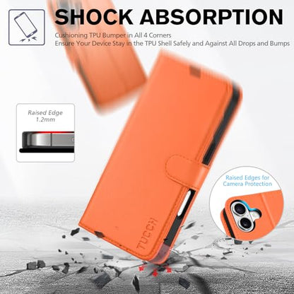 TUCCH Wallet Case for iPhone 17 (6.3") 2025, 4 Card Slots, Orange | RFID Blocking, Viewing Stand, Shockproof TPU Shell, PU Leather, Magnetic Closure, Protective Folio Flip Cover - color: Orange