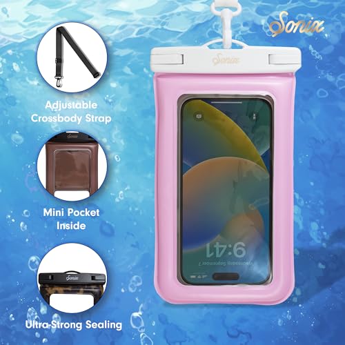 Sonix Waterproof Phone Pouch - Floating Phone Case Dry Bag w/Crossbody Lanyard - Beach Cruise Travel Essentials - Compatible w/All Devices, Touchscreen Friendly | Jelly Pink - color: Jelly Pink