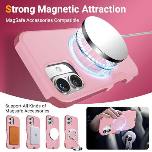 jaroco Magnetic for iPhone 16 Case Heavy Duty Rugged Dual-Layer Pink - color: Pink, size: iPhone 16