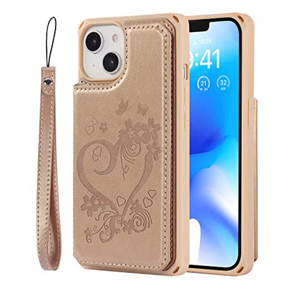Cavor for iPhone 14 Wallet Case with Card Holder for Women, Golden - color: D-Golden
