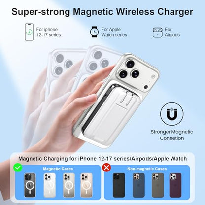 For MagSafe Portable Charger with 2 Cables & Wall Plug, Magnetic Power Bank - color: White