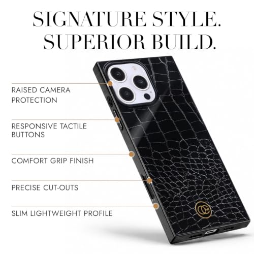 COCOMII Rectangle for iPhone 16 Pro Max Case, Black Crocodile Leather | Compatible with MagSafe Wireless Charging, Shockproof 10ft Drop Protection, Camera & Screen Protection, Premium Glossy Finish - color: Black Crocodile Leather, size: iPhone 16 Pro Max