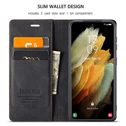 japezop Samsung Galaxy S21 5G Wallet Case with [RFID Blocking],Card Holder Kickstand Magnetic,Soft Leather Flip Case for Galaxy S21 5G 6.2 Inch(Black) - color: Black, size: S21 5G 6.2"
